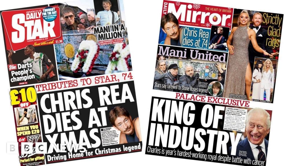 Newspaper headlines: 'Chris Rea dies at Xmas' and 'King of Industry' - BBC