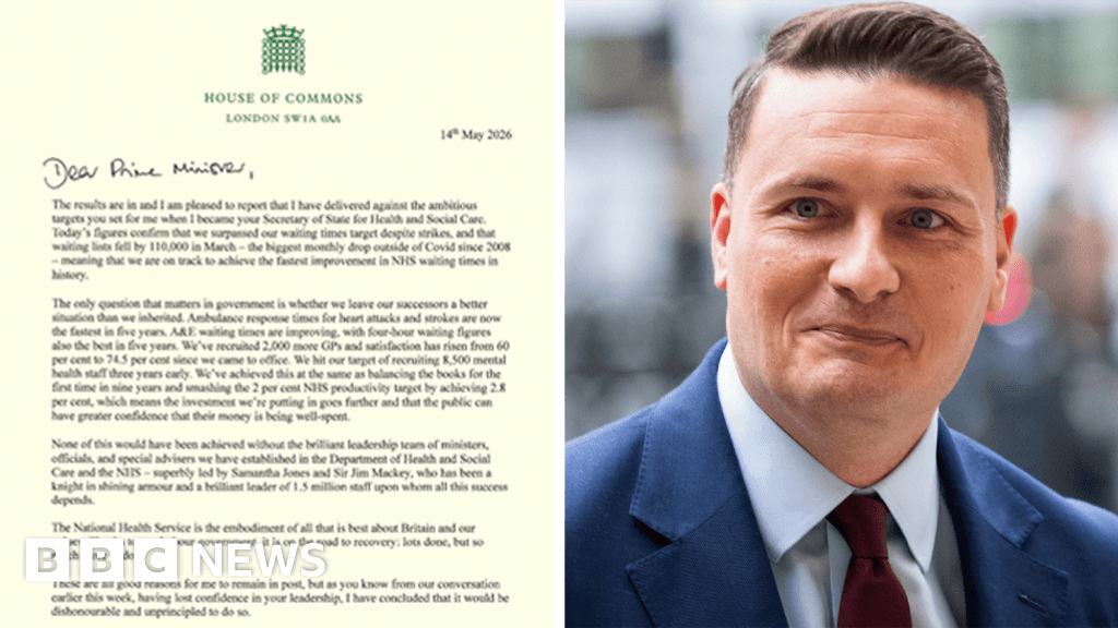 Wes Streeting resigns as health secretary - his letter in full - BBC