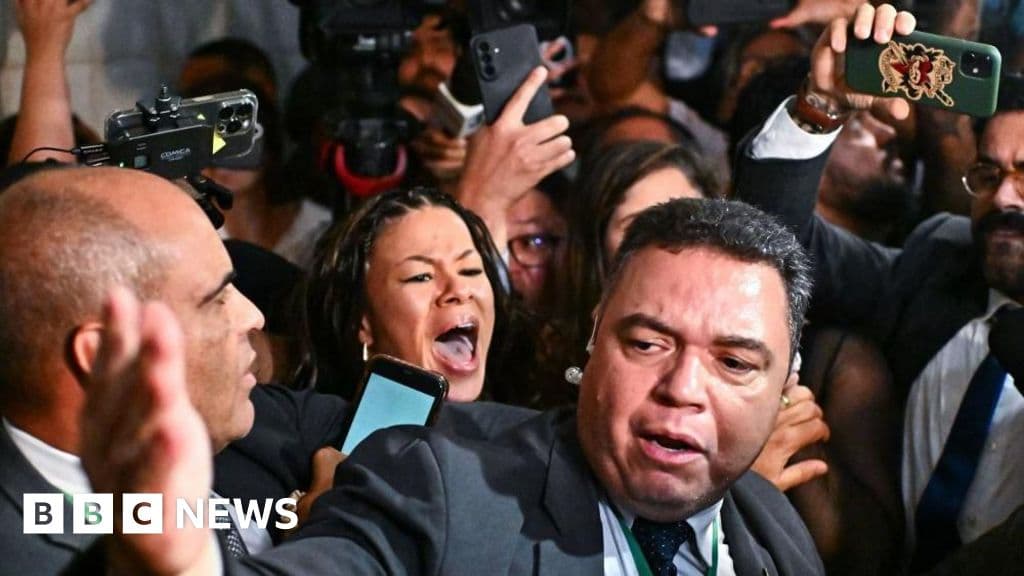 Brazil: Chaos breaks out in Congress during Jair Bolsonaro sentence vote - BBC